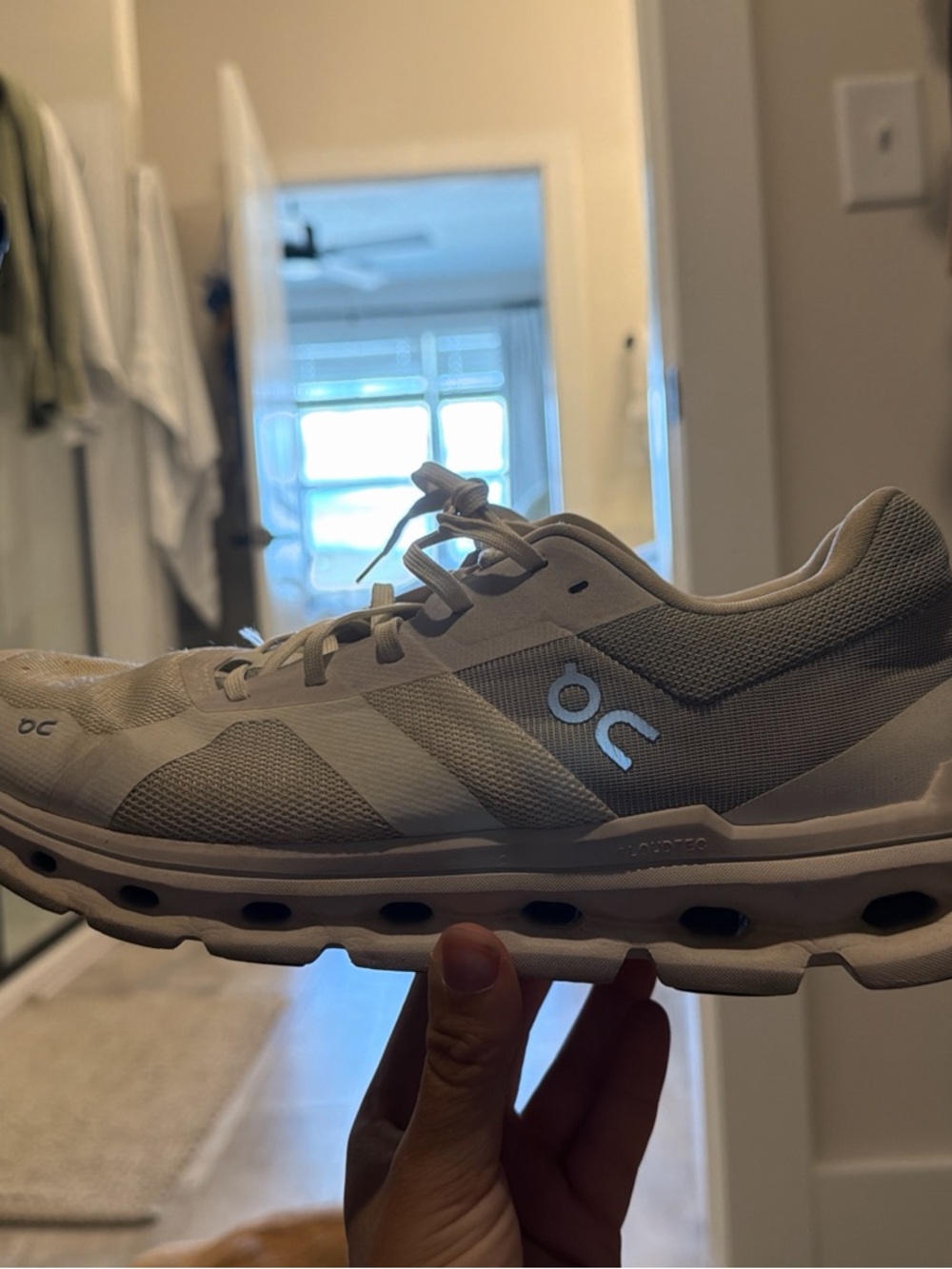 On Running Men’s Cloud Sneakers in White and Light Gray
